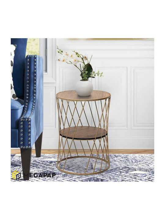 Round Side Coffee Table Jaspin Wooden Gold / Br...