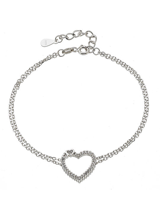 Oxzen Bracelet Chain with design Heart made of Silver with Zircon