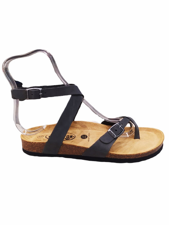 Plakton Anatomic Leather Women's Sandals with Ankle Strap Gray