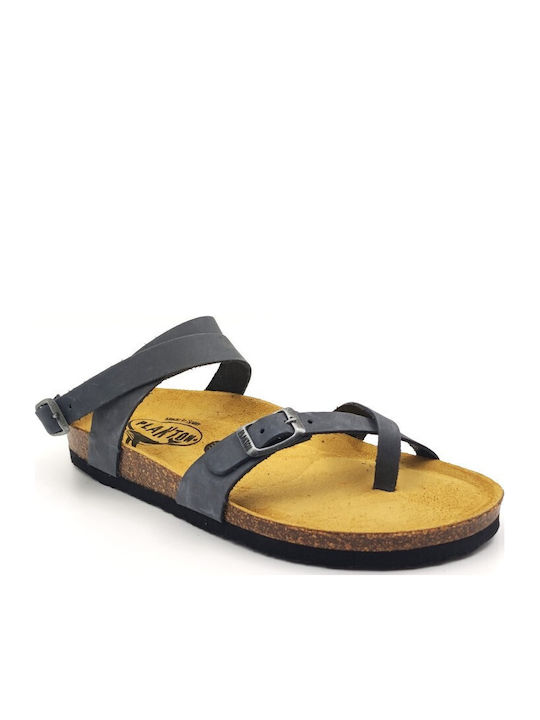 Leather Women's Flat Sandals Anatomic with Strap Nobuck Grigio