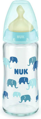 Nuk Glasflasche First Choice Plus Temperature Control Gegen Koliken mit Kautschuksauger für 0-6 Monate Blue Elefanten 240ml 1Stück 10.745.125