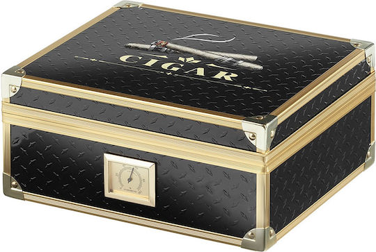 Angelo Valente Cigar Humidifier Metal Box for 30 Cigars with Hygrometer 26x22x11.5cm