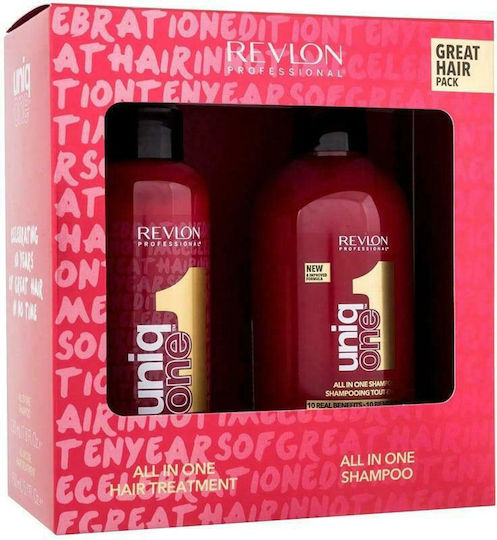 Revlon Uniq One Great Hair Treatment Set For Straightening For Damaged Hair With Shampoo & Mask 2 Pieces