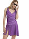 Summer Mini Evening Dress Wrap with Slit Purple