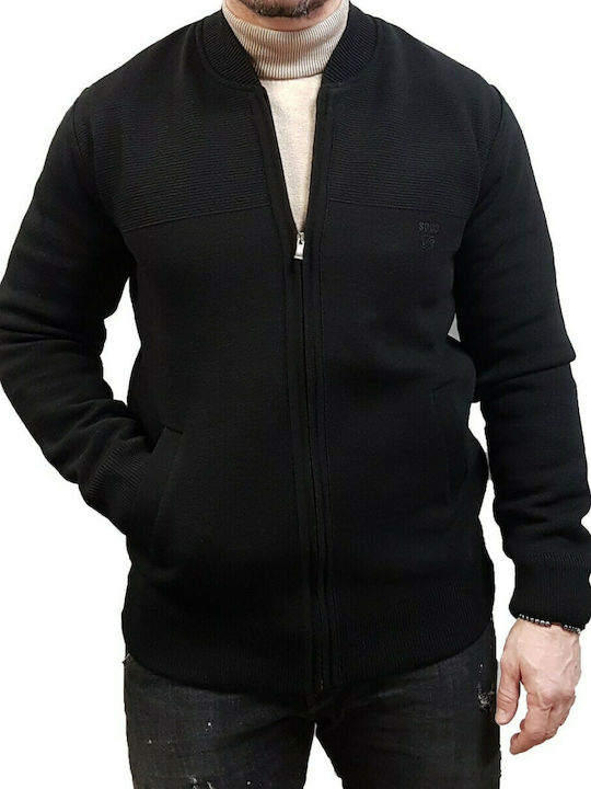 Sogo Jachetă Tricotată pentru Bărbați cu Fermoar Neagră