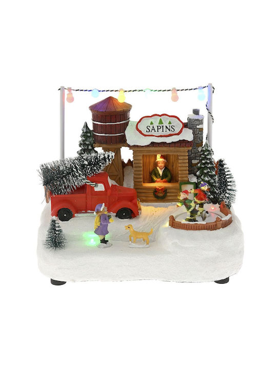Iliadis Christmas Illuminated Decorative Village with Battery with Music and Movement 20x17x14cm. Tree Farm