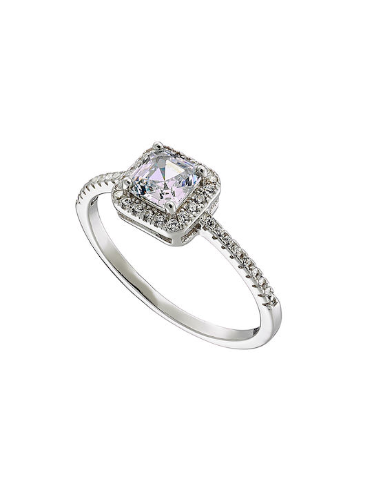 Oxzen silver plated, square solitaire ring with white cubic zirconia