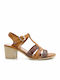 Sopasis Shoes Leather Women's Sandals Tabac Brown with Chunky Medium Heel