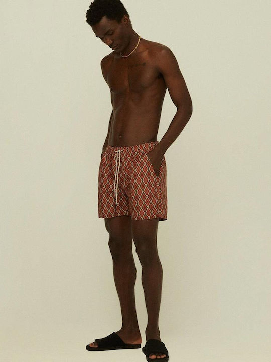 Oas Men's Swimwear Shorts Brown with Patterns