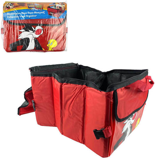 Looney Tunes Car Trunk Space Organizer Πτυσσόμενη με Φερμουάρ και Τσέπες Looney Tunes Sylvester & Tweety 30x39x24cm Κόκκινη