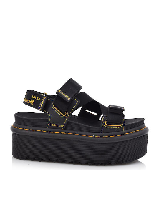 Kimber Webbing Δερμάτινα Γυναικεία Σανδάλια Flatforms Μαύρα