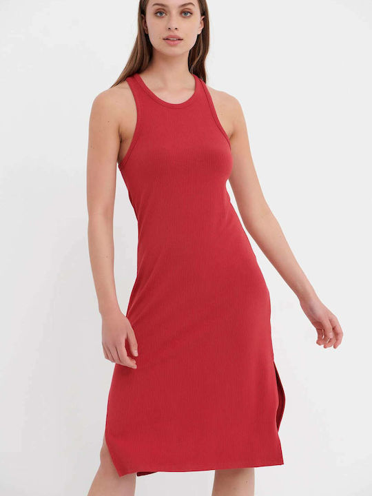 Funky Buddha Summer Midi Dress with Slit Earth Red