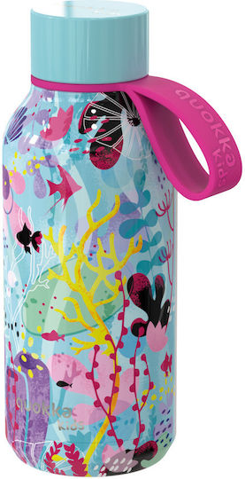 Quokka Solid Kids Water Bottle Thermos Dinosaur Stainless Steel with Screw Cap Non Spill Light Blue 330ml