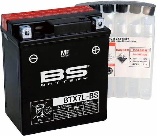 BS MF Motorradbatterie YTX7L-BS mit Kapazität 6.3Ah