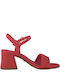 Tamaris Leather Women's Sandals Rasberry with Chunky Medium Heel