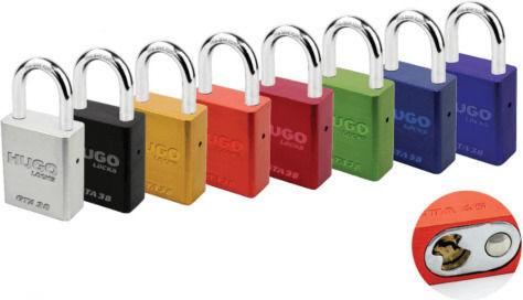 Hugo Locks Aluminium Vorhängeschloss Messing mit Schlüssel Rot 45mm Red 1Stück
