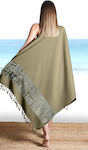 Guy Laroche Pestemal 12 Beach Towel Cotton Khaki with Fringes 170x90cm.