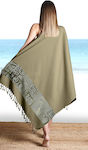 Guy Laroche Pestemal 12 Strandtuch Baumwolle Khaki mit Fransen 170x90cm.