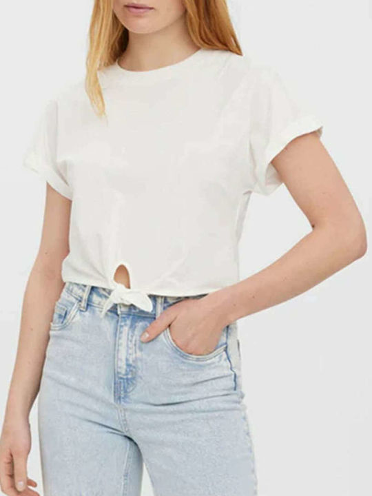 Vero Moda Women's Summer Crop Top Cotton Short Sleeve White