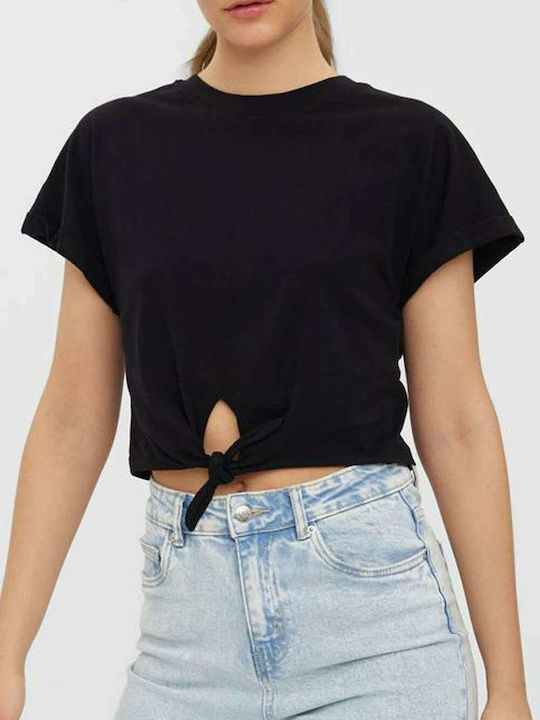 Vero Moda Women's Summer Crop Top Cotton Short Sleeve Black