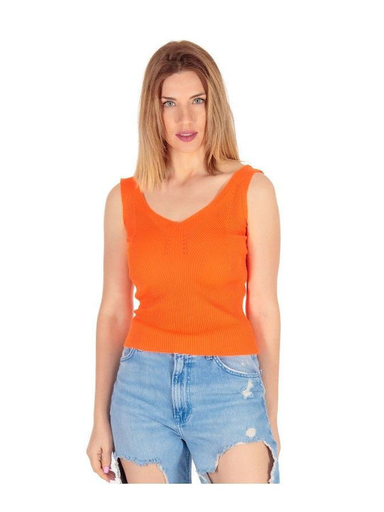 Orange Fluo Sleeveless Ripped Top Orange