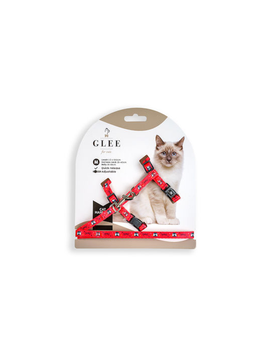 Glee Moew Cat Harness With Guide Red 10mm x 35 - 55cm