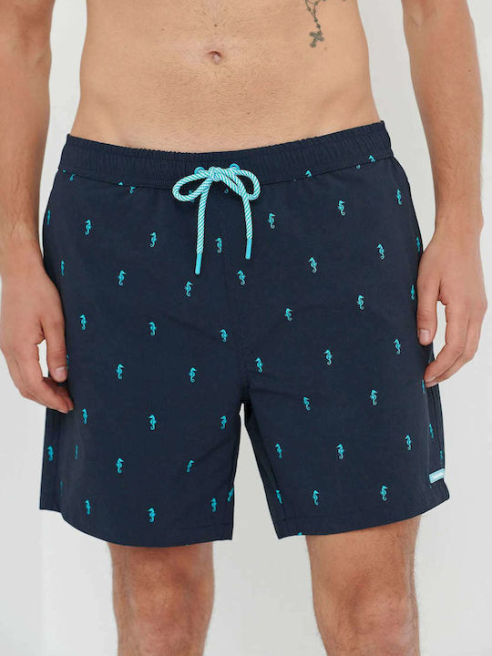 Funky Buddha Men's Swimwear Shorts Navy Blue with Patterns