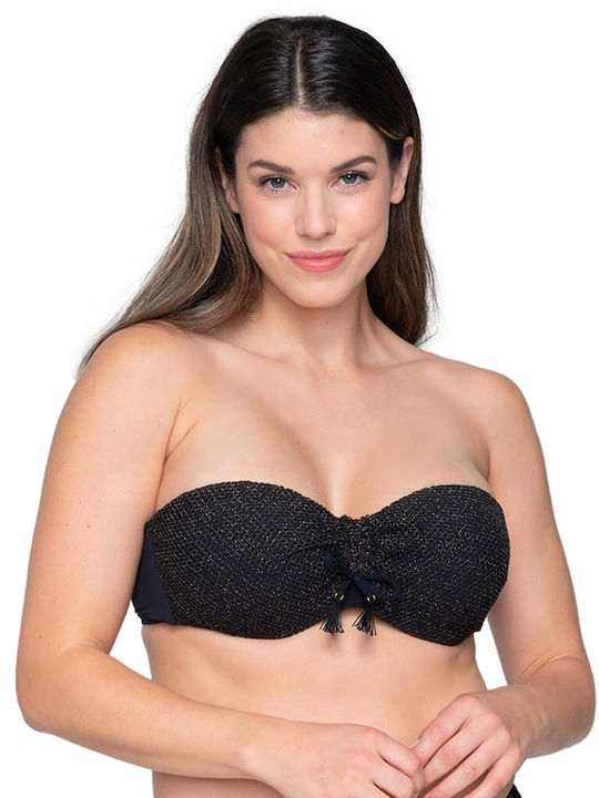 Padded Underwire Strapless Bikini with Detachable Straps Black