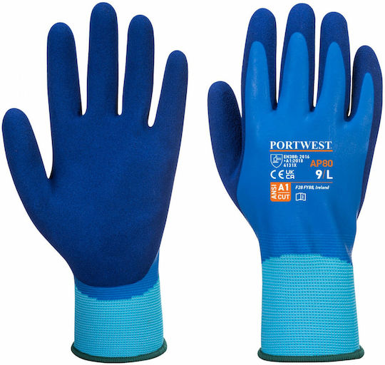 Portwest Αδιάβροχα Γάντια Εργασίας Μπλε Latex