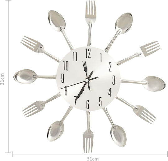 vidaXL Spoon & Fork Ρολόι Τοίχου Μεταλλικό Ασημί Ø31cm