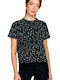 Damen T-Shirt Blumen Schwarz
