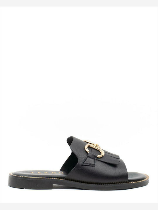 Venus Leather Women's Flat Sandals in Black Color