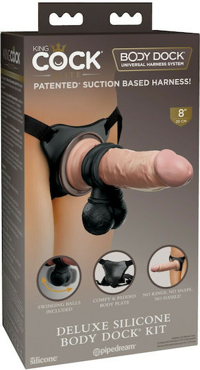 Pipedream King Cock Elite Deluxe Silicone Body Dock Kit Harness with Dildo 22cm in Black Color