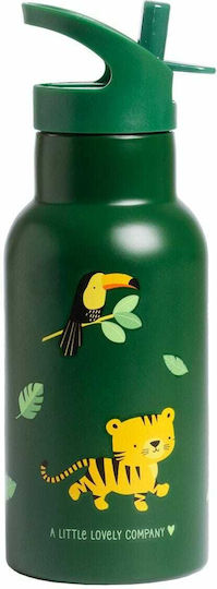 A Little Lovely Company Kids Water Bottle Thermos Stainless Steel with Straw Green 350ml