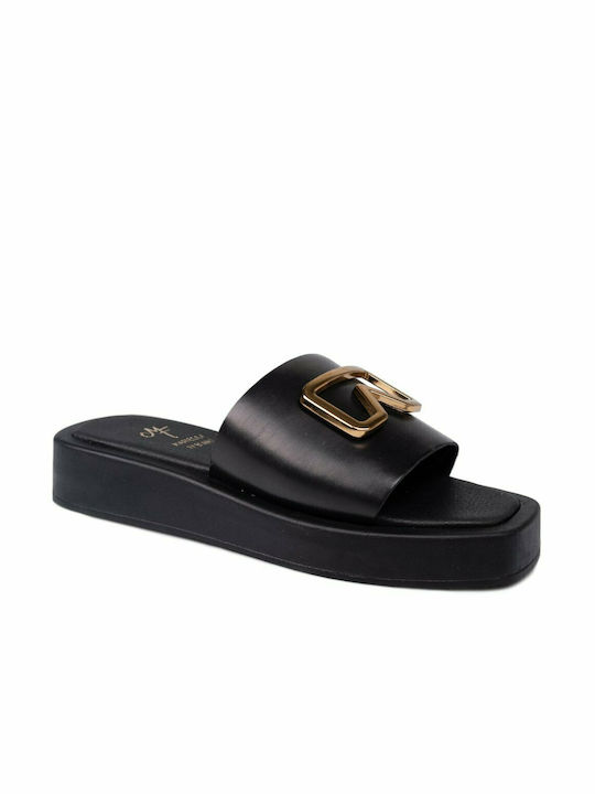 Mariella Fabiani 2220/1122 Leather Women's Flat Sandals Flatforms In Black Colour