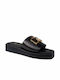 Mariella Fabiani Leather Women's Flat Sandals Flatforms in Black Color