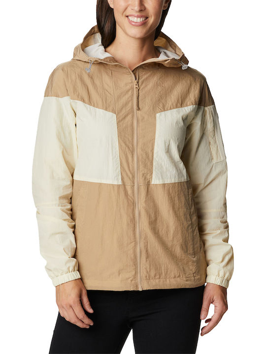Columbia Women's Short Sports Jacket for Winter with Hood Beige