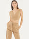 Alick Women's Summer Crop Top Linen Sleeveless with V Neckline Beige
