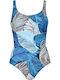 Naturana Floral Wide Strap Padded Swimsuit Blue