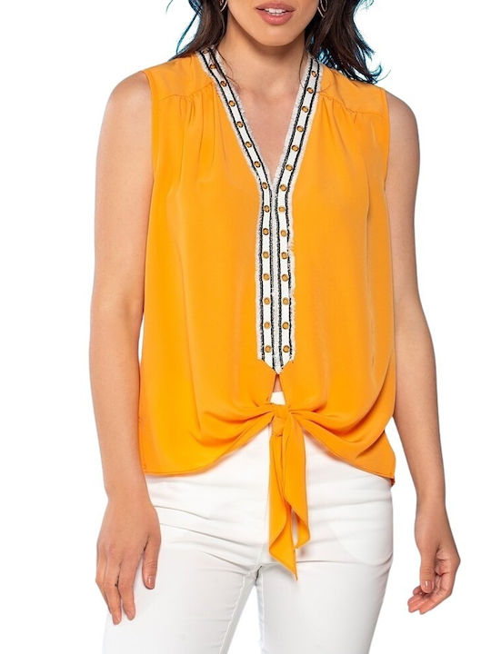 Derpouli Women's Summer Blouse Sleeveless with V Neck Yellow