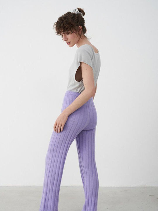 Glycine Dama Talie înaltă Tesatura Pantaloni cu Elastic Violet