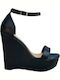 Women's Leather Ankle Strap Platforms Black