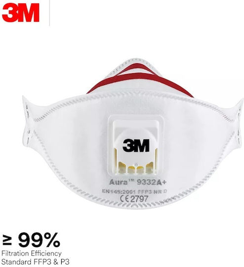 3M Aura 9332A+ Disposable Protective Mask FFP3 NR D with Valve White 10pcs