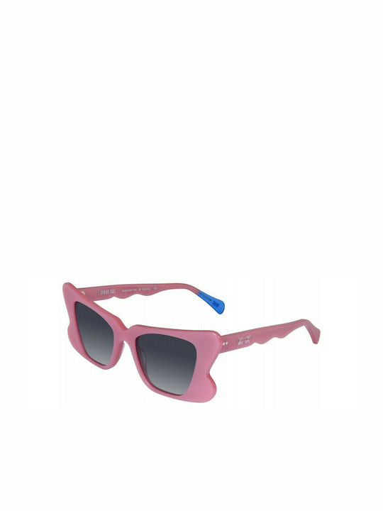 Urban Owl X Akira Mushi Women's Sunglasses with Dirty Pink Plastic Frame and Blue Gradient Lens