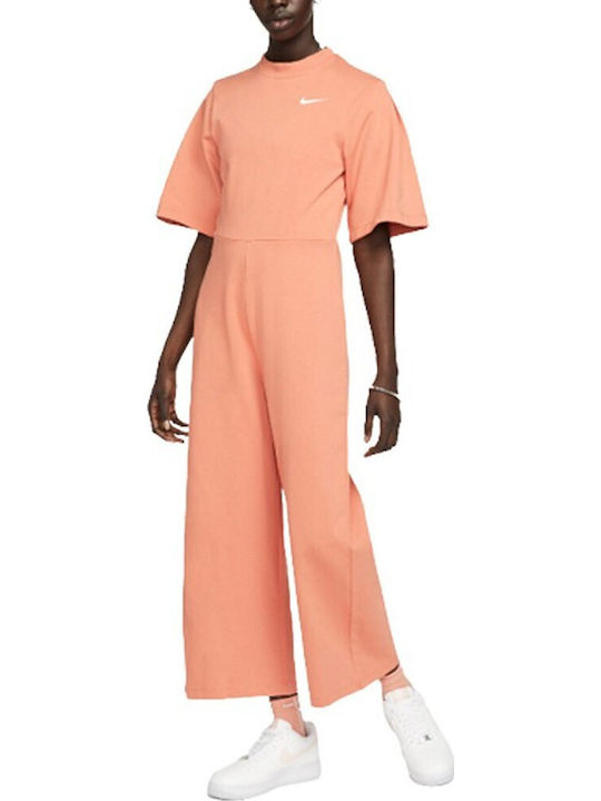 Jersey Jumpsuit Γυναικεία Κοντομάνικη Ολόσωμη Φόρμα Πορτοκαλί