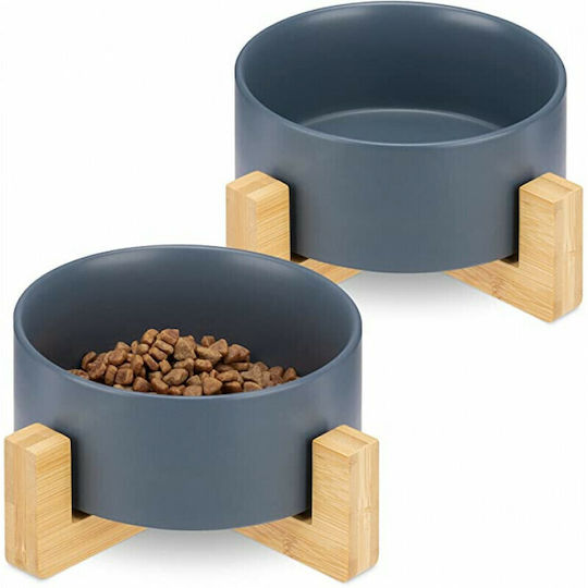Navaris Ceramic Bowl Food & Water for Dog & Cat with Base 850ml 16cm in Blue Color 2pcs