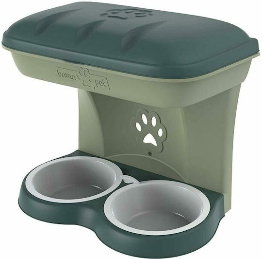 Bama Kunststoff Schale mit Behälter Futter & Wasser für Hund & Katze auf Basis von 2x 52cm in Grün Farbe