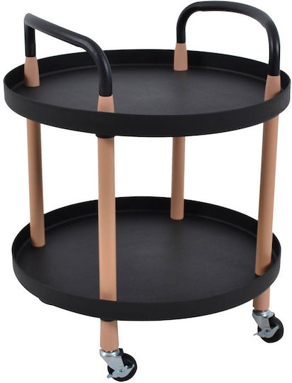 Masă Laterală Rotundă Metalică cu Roți Neagră L48xL48xÎ51cm