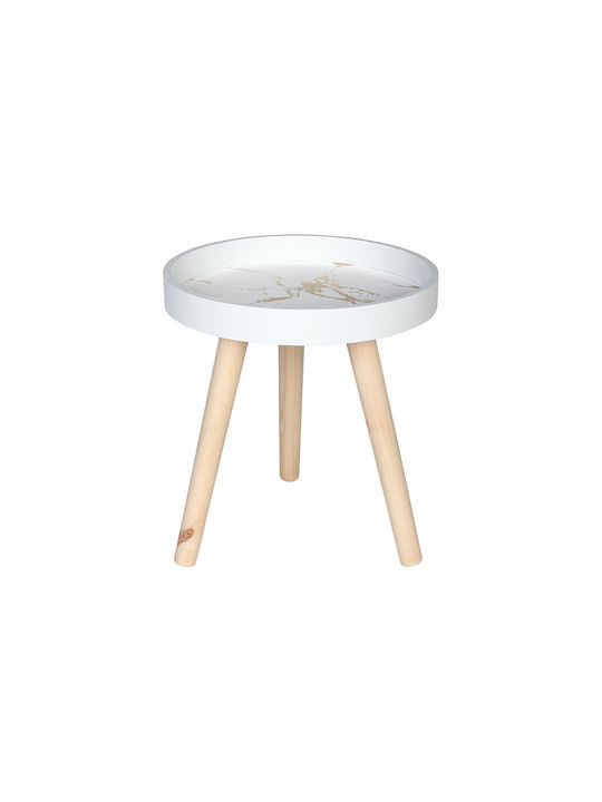 Round Wooden Side Table Λευκό / Χρυσό L30xW30xH33cm