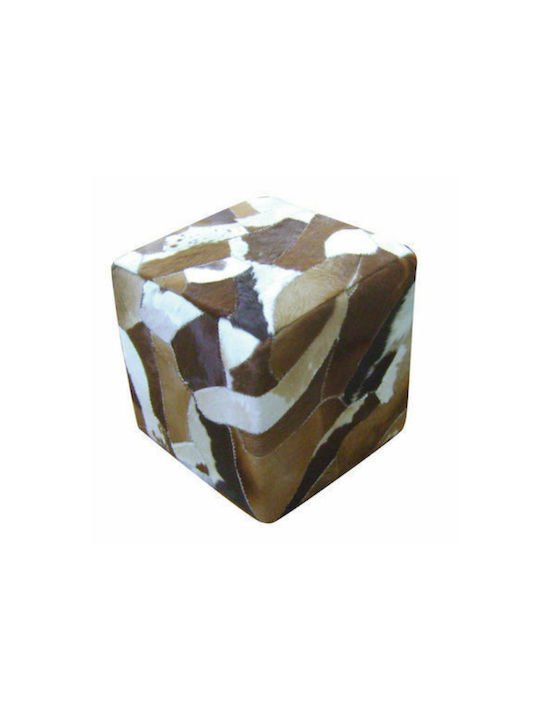 POUF SHOOL STOOL JGS S.A. Leather Beige with Brown KB-422 Stool STOOL-101 45x45x45cm